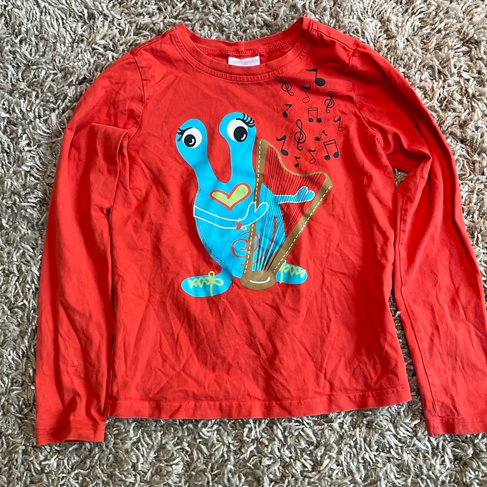 Girls Hanna Andersson orange monster playing harp music long sleeve 140 10